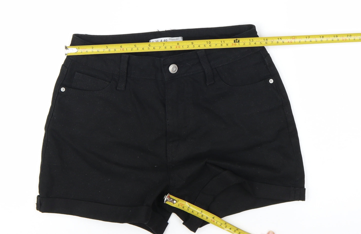 Primark Women Black Size 8 Denim Roll Hem Shorts