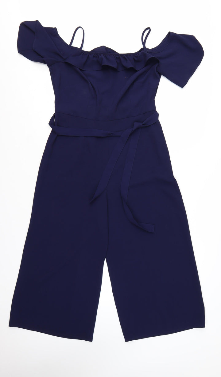 Dorothy Perkins Women Navy Blue Off Shoulder Jumpsuit UK 12 Wide-Leg