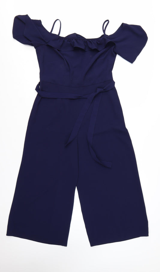 Dorothy Perkins Women Navy Blue Off Shoulder Jumpsuit UK 12 Wide-Leg