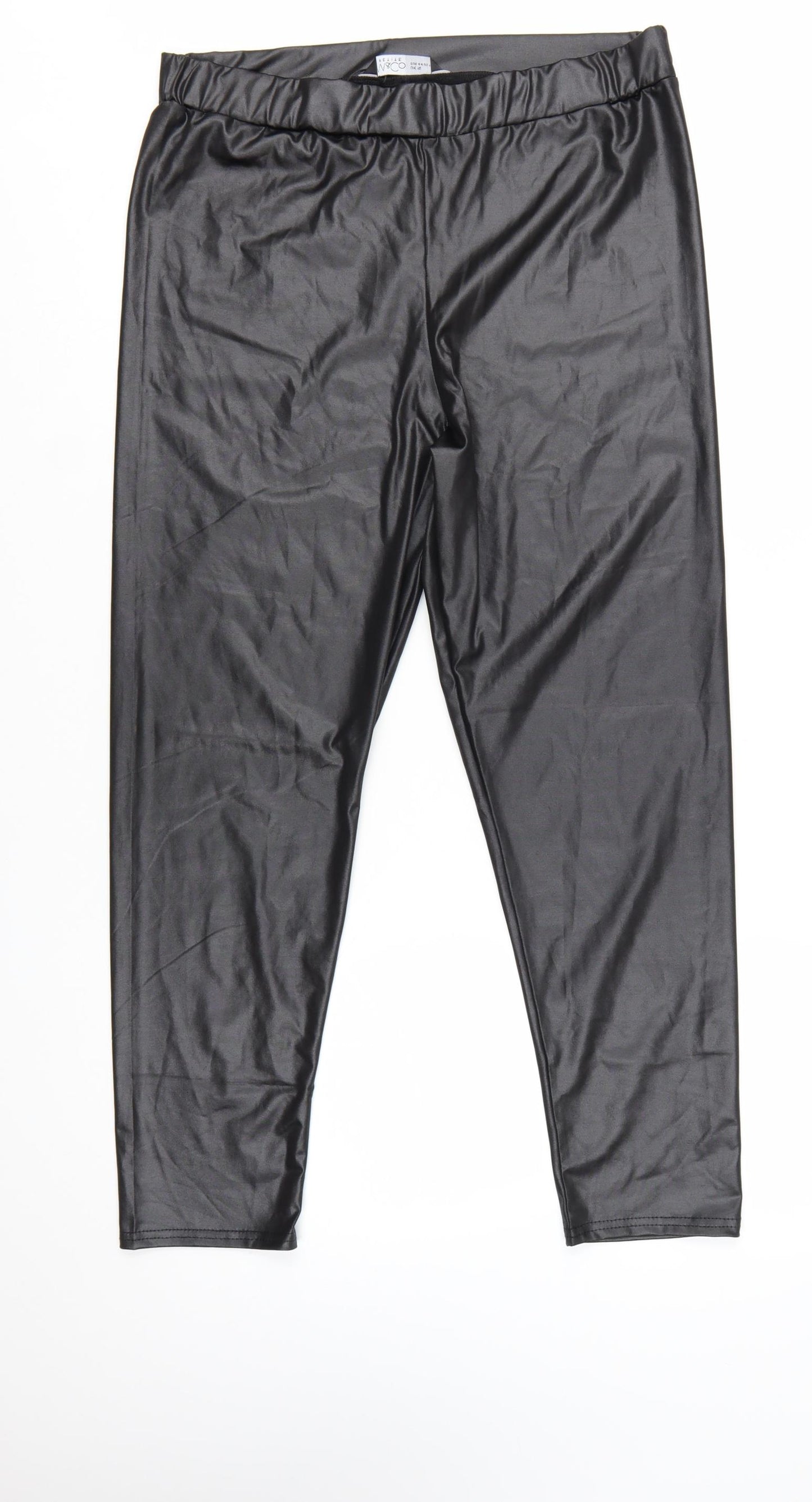 M&Co Petite Black High Rise Stretch Leggings UK 16 Polyester Blend