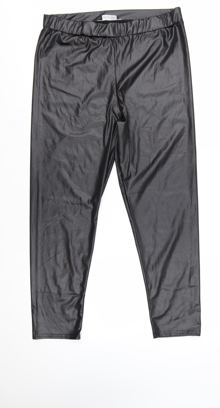 M&Co Petite Black High Rise Stretch Leggings UK 16 Polyester Blend