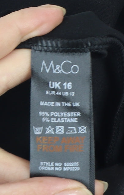 M&Co Petite Black High Rise Stretch Leggings UK 16 Polyester Blend