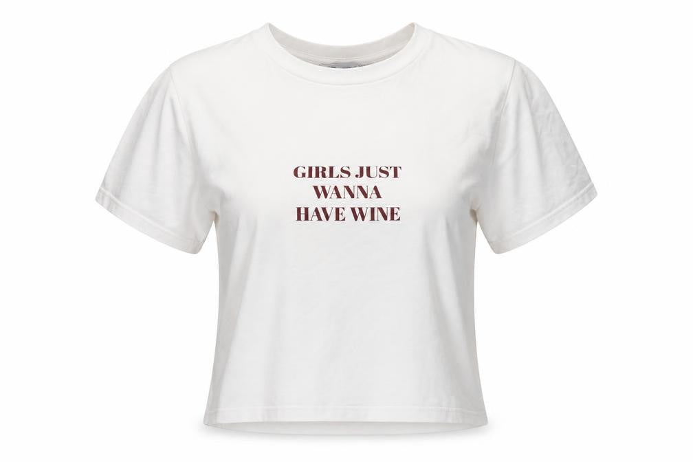 Pink Woman White Cropped T-Shirt Women M Funny Quote Casual Top