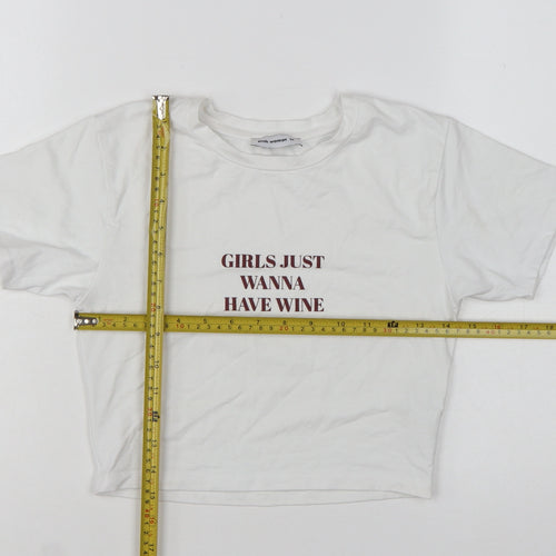 Pink Woman White Cropped T-Shirt Women M Funny Quote Casual Top