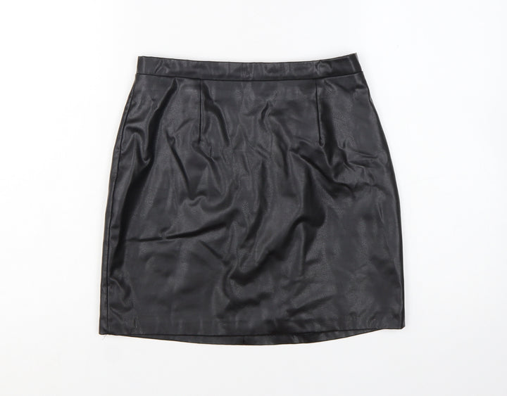 River Island Women's Black Faux Leather Pencil Skirt Size 10