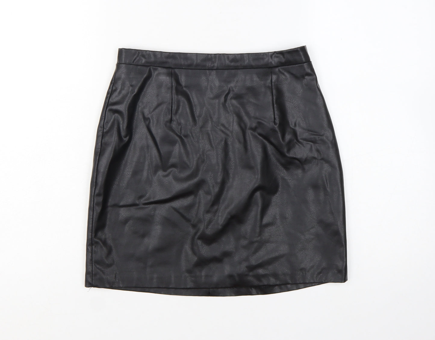 River Island Women's Black Faux Leather Pencil Skirt Size 10