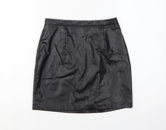 River Island Women's Black Faux Leather Pencil Skirt Size 10