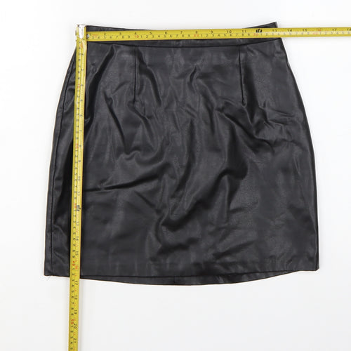 River Island Women's Black Faux Leather Pencil Skirt Size 10