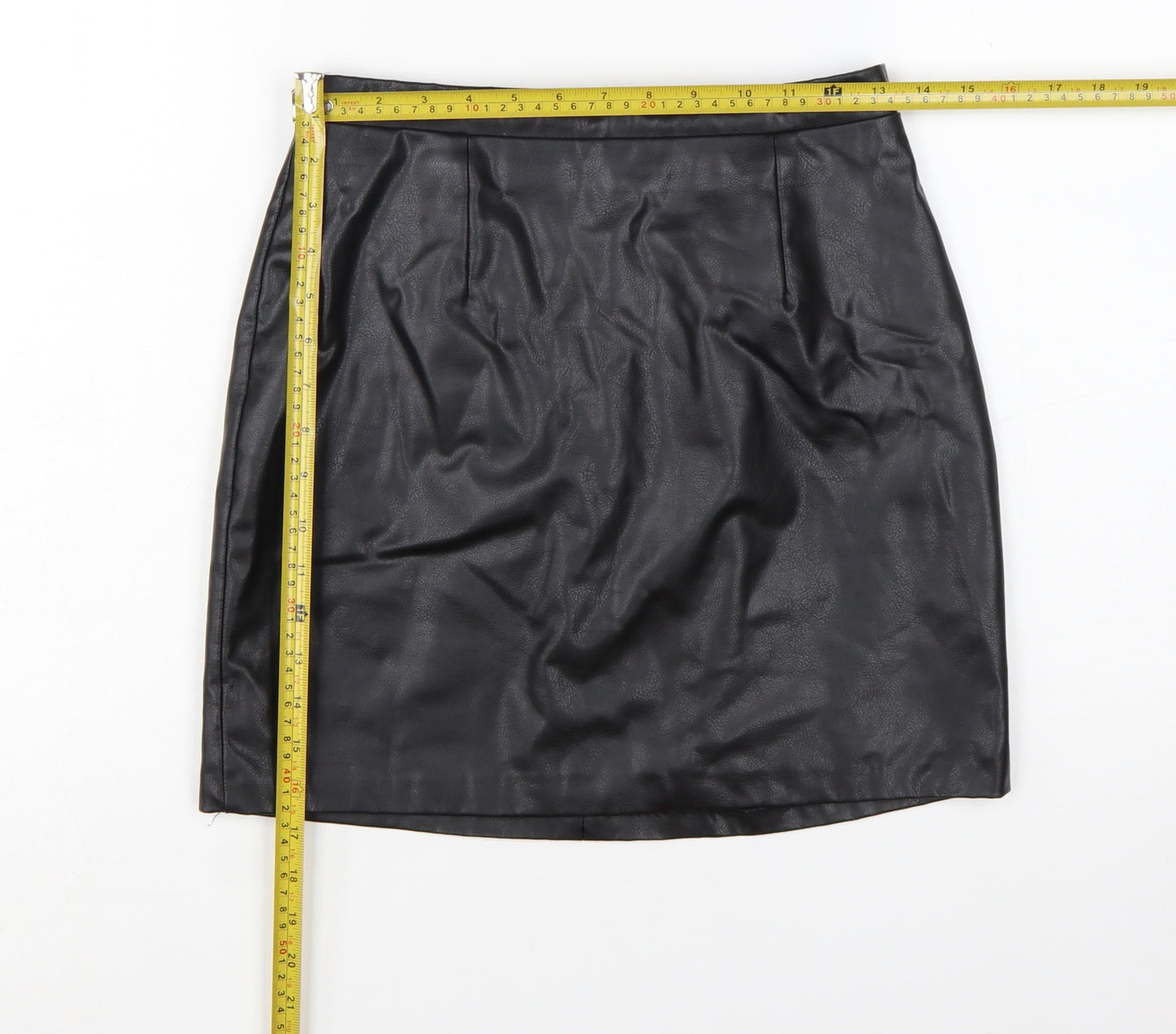 River Island Women's Black Faux Leather Pencil Skirt Size 10