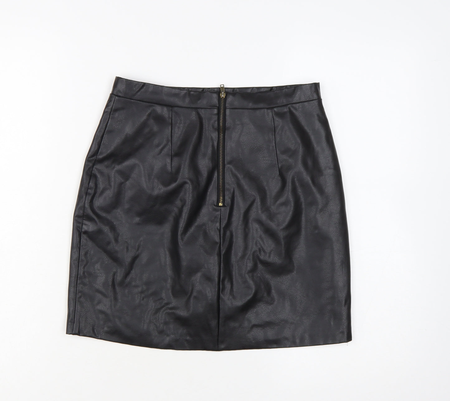 River Island Women's Black Faux Leather Pencil Skirt Size 10
