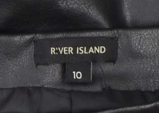 River Island Women's Black Faux Leather Pencil Skirt Size 10