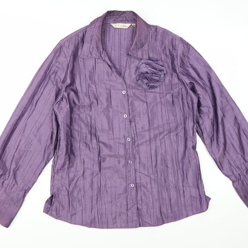 Style by EWM Womens Purple Blouse Size 12 Long Sleeve Satin