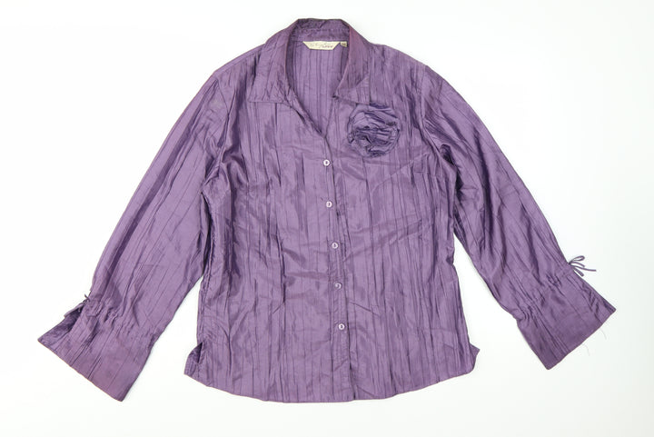 Style by EWM Womens Purple Blouse Size 12 Long Sleeve Satin