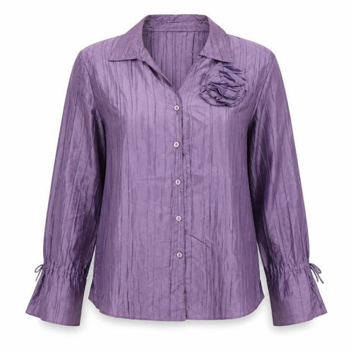 Style by EWM Womens Purple Blouse Size 12 Long Sleeve Satin