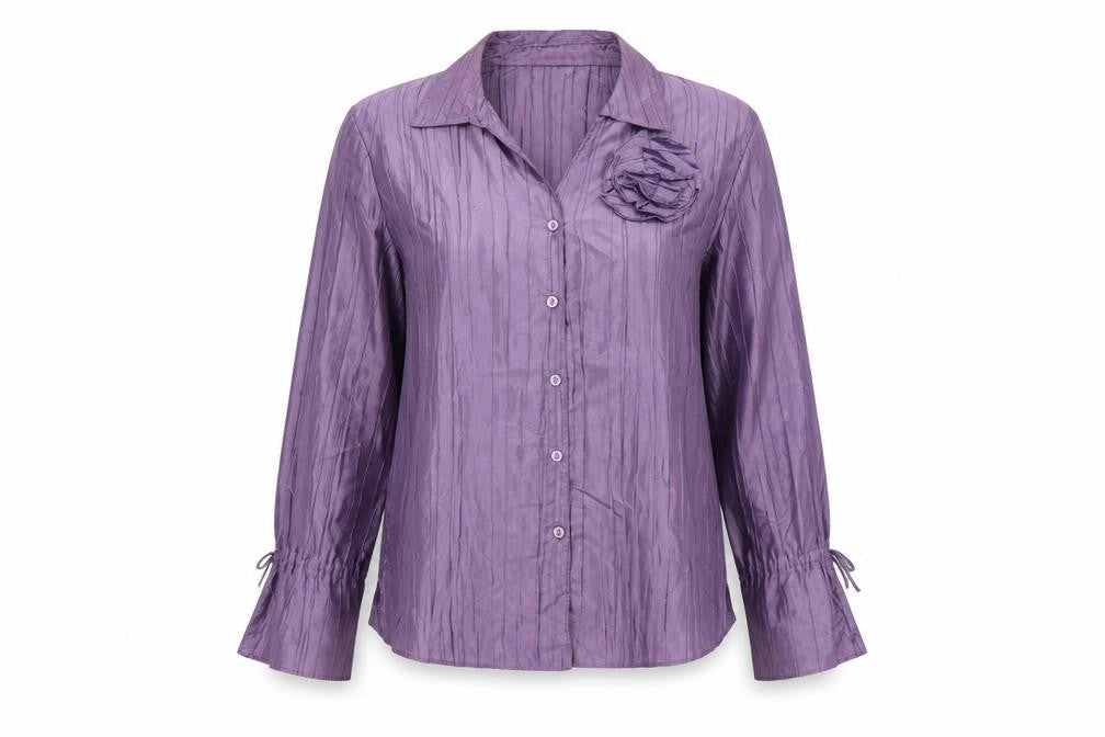 Style by EWM Womens Purple Blouse Size 12 Long Sleeve Satin