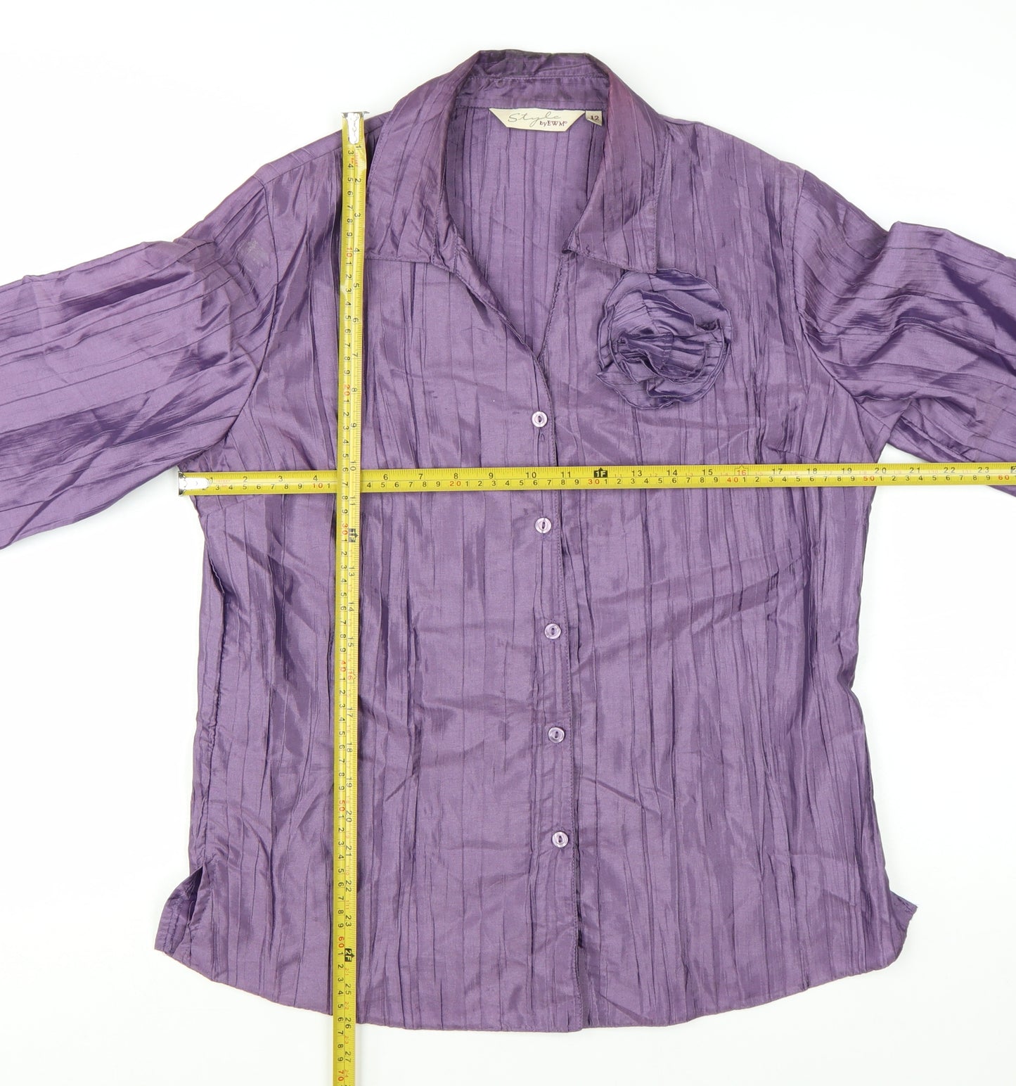 Style by EWM Womens Purple Blouse Size 12 Long Sleeve Satin