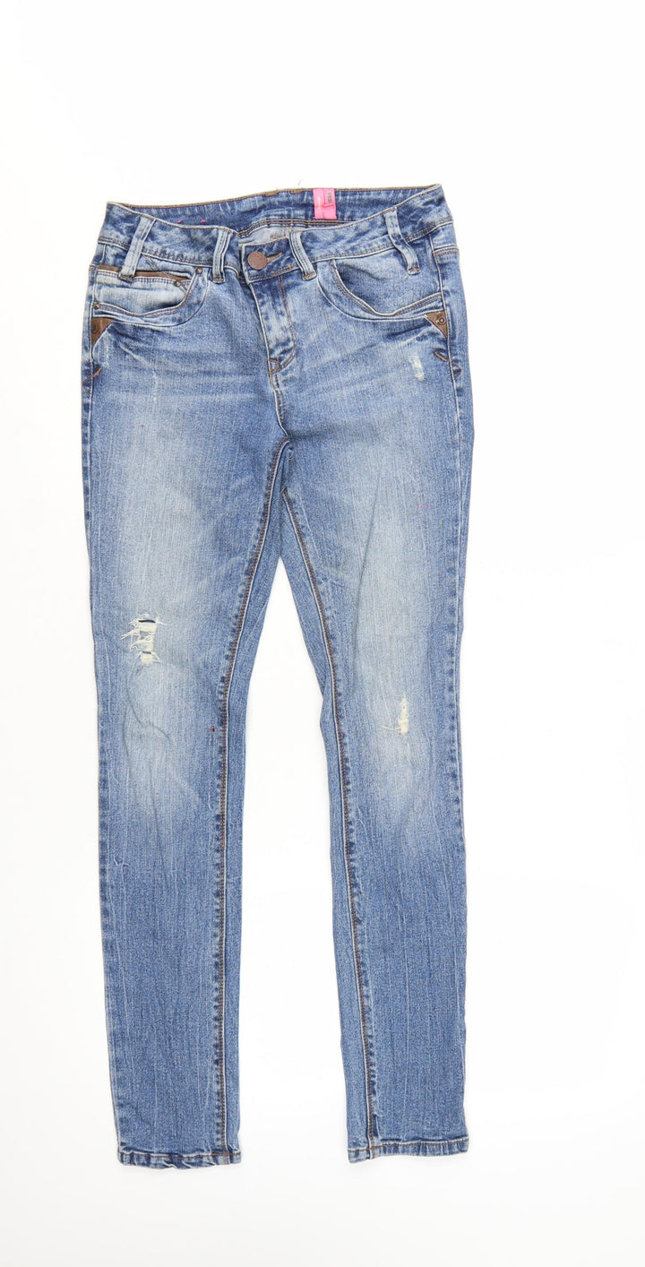 New Look Womens Blue Skinny Stretch Distressed Jeans UK 10