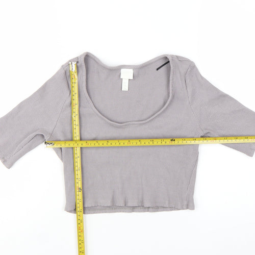 H&M Women's Grey Cropped 3/4 Sleeve Scoop Neck T-Shirt Size L