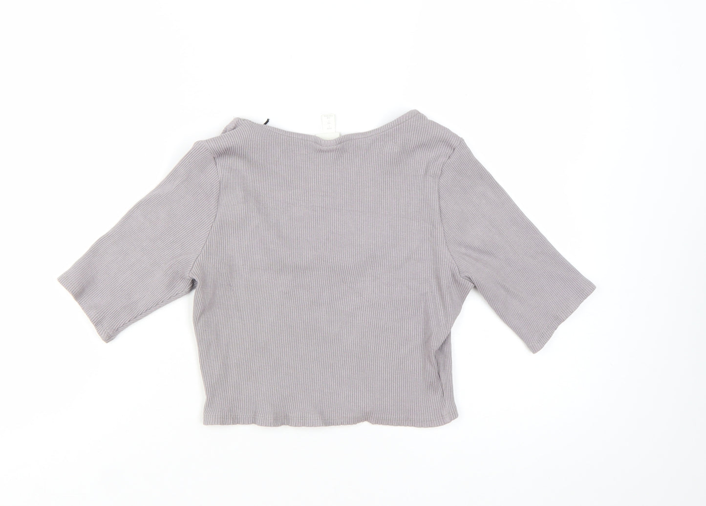 H&M Women's Grey Cropped 3/4 Sleeve Scoop Neck T-Shirt Size L