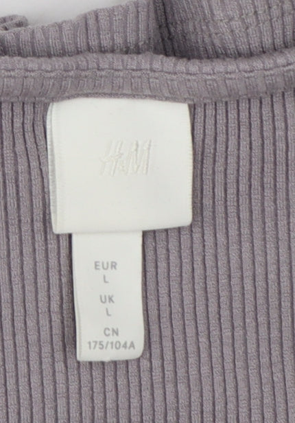 H&M Women's Grey Cropped 3/4 Sleeve Scoop Neck T-Shirt Size L