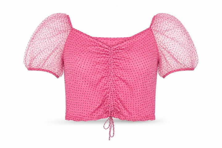 New Look Women’s Pink Polka Dot Mesh Puff Sleeve Cropped Blouse UK 16