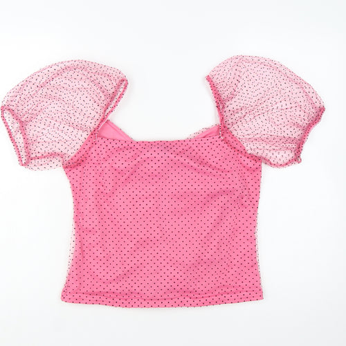 New Look Women’s Pink Polka Dot Mesh Puff Sleeve Cropped Blouse UK 16