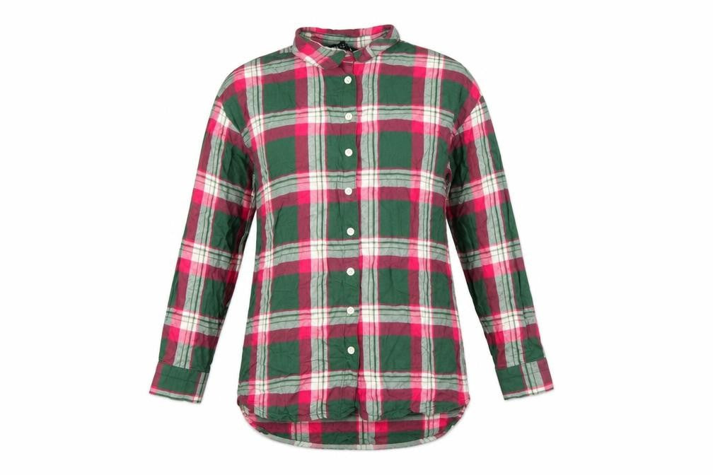 Front view of Next Women's Multicoloured Plaid Cotton Flannel Button-Up Shirt, size 8