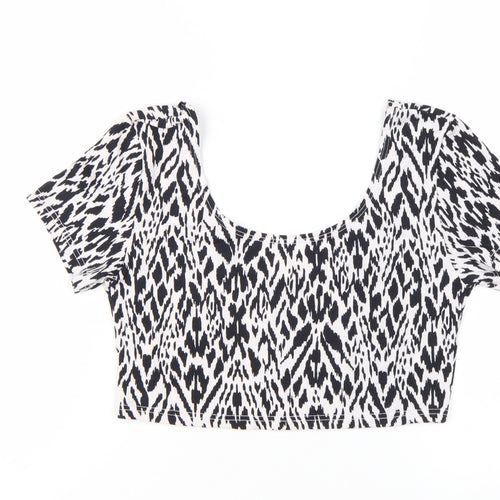 River Island Women's Black Animal Print Cropped T-Shirt Size 12