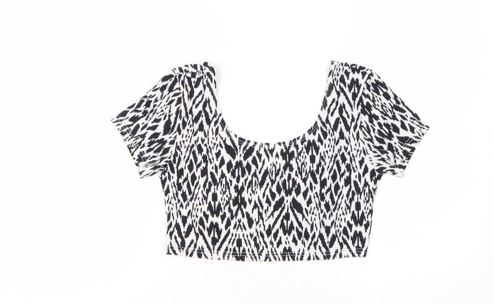 River Island Women's Black Animal Print Cropped T-Shirt Size 12
