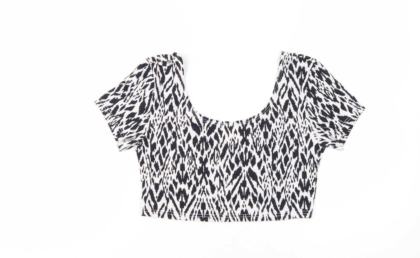 River Island Women's Black Animal Print Cropped T-Shirt Size 12