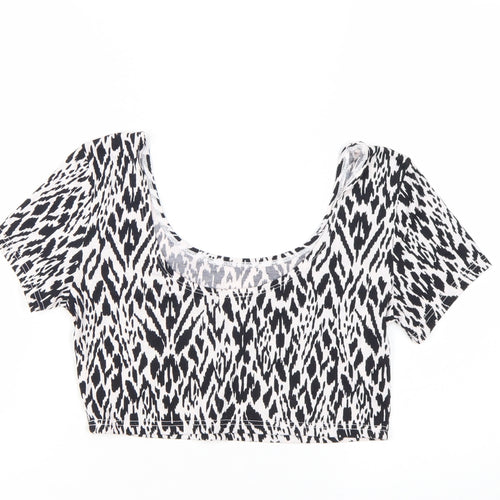 River Island Women's Black Animal Print Cropped T-Shirt Size 12