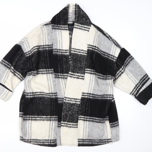 New Look Women’s Black Check Coatigan Size 12 Mid-Length Overcoat
