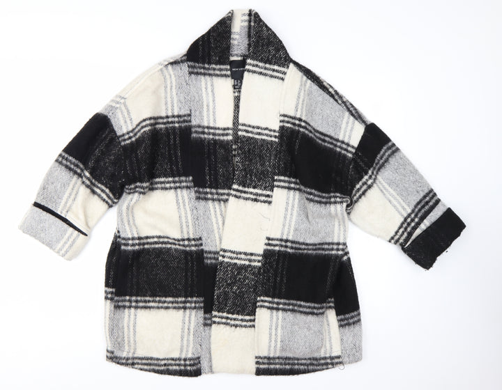 New Look Women’s Black Check Coatigan Size 12 Mid-Length Overcoat