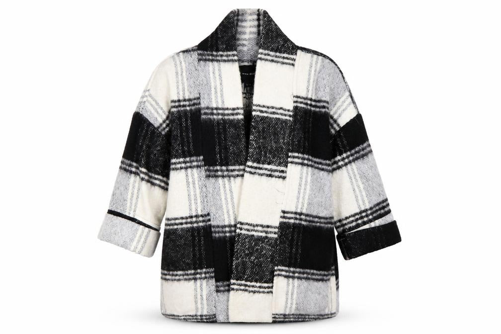 New Look Women’s Black Check Coatigan Size 12 Mid-Length Overcoat