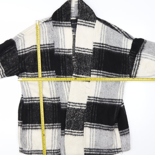 New Look Women’s Black Check Coatigan Size 12 Mid-Length Overcoat