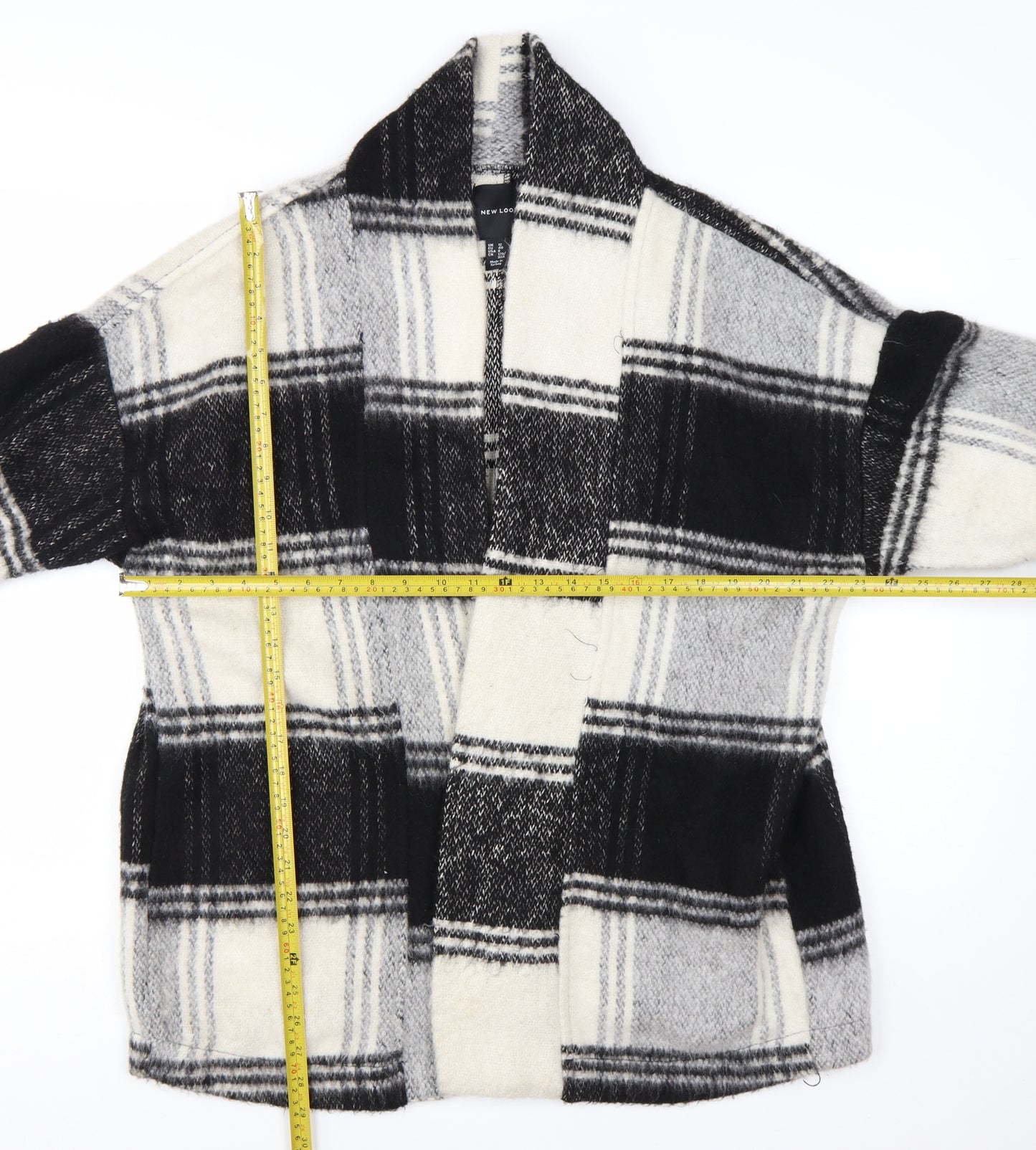 New Look Women’s Black Check Coatigan Size 12 Mid-Length Overcoat