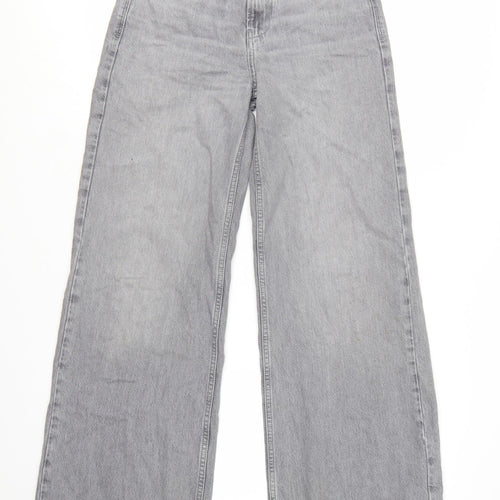 Zara Women Grey Wide-Leg High Rise Cotton Jeans Size 6