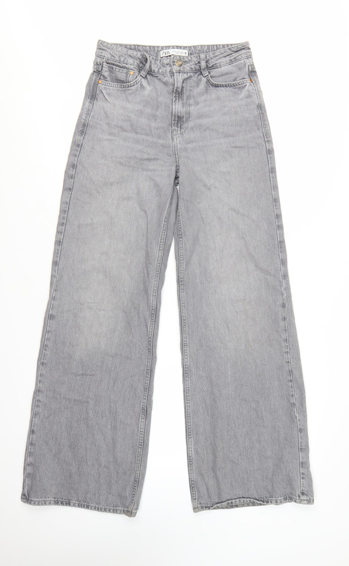 Zara Women Grey Wide-Leg High Rise Cotton Jeans Size 6