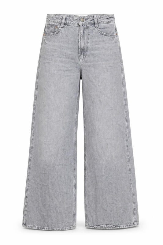 Zara Women Grey Wide-Leg High Rise Cotton Jeans Size 6