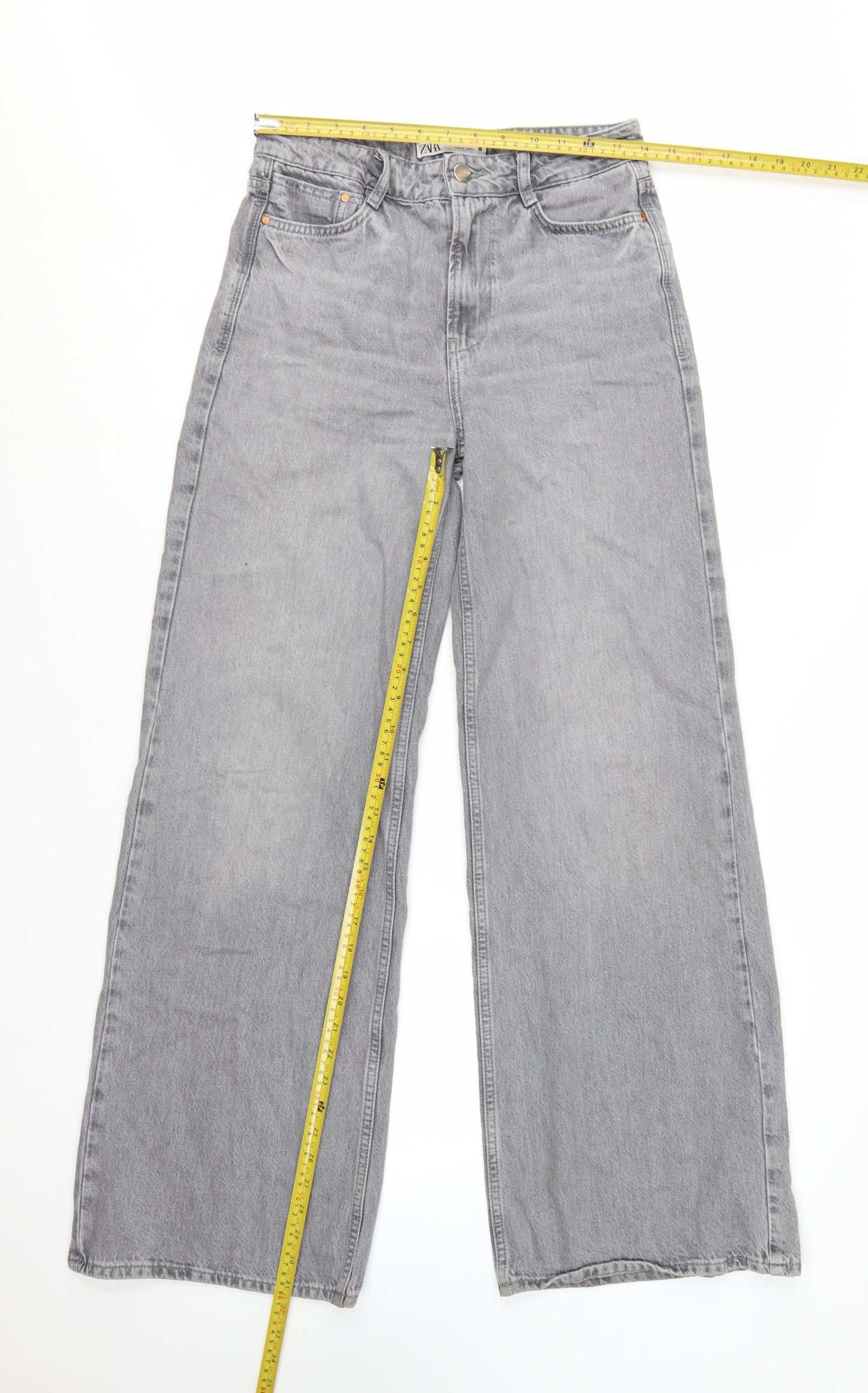 Zara Women Grey Wide-Leg High Rise Cotton Jeans Size 6