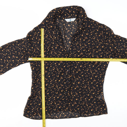 New Look Women Black Geometric Long Sleeve Collared Blouse Size 12