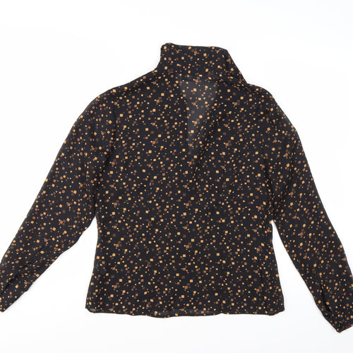 New Look Women Black Geometric Long Sleeve Collared Blouse Size 12