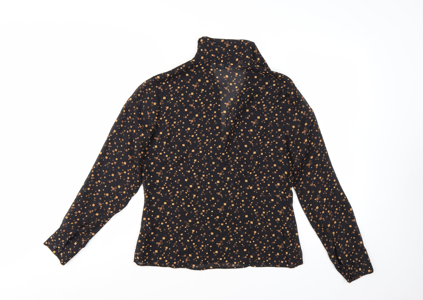 New Look Women Black Geometric Long Sleeve Collared Blouse Size 12