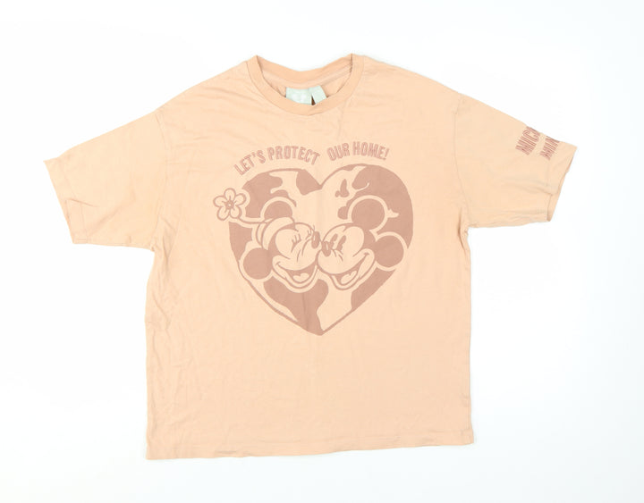 Disney Women Beige Mickey & Minnie Organic Cotton T-Shirt Size S