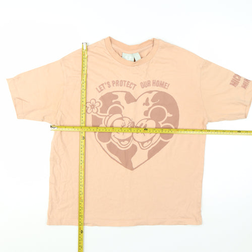 Disney Women Beige Mickey & Minnie Organic Cotton T-Shirt Size S