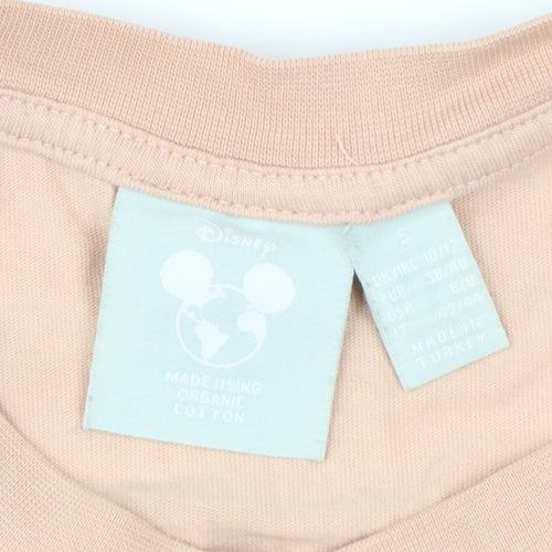 Disney Women Beige Mickey & Minnie Organic Cotton T-Shirt Size S