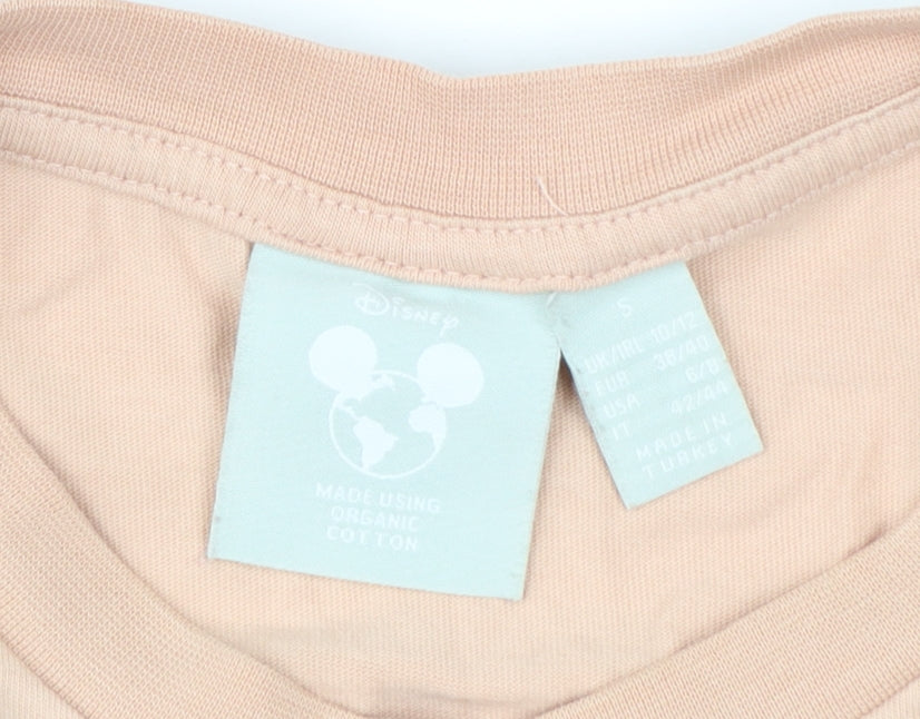 Disney Women Beige Mickey & Minnie Organic Cotton T-Shirt Size S