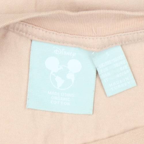 Disney Women Beige Mickey & Minnie Organic Cotton T-Shirt Size S