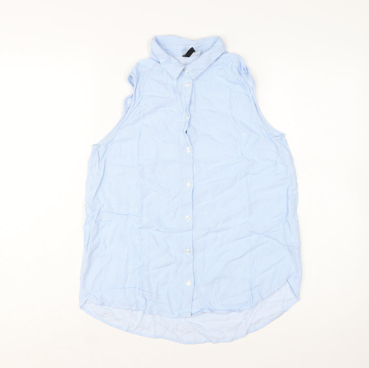 H&M Divided Women's Blue Sleeveless Button-Up Shirt Size 8