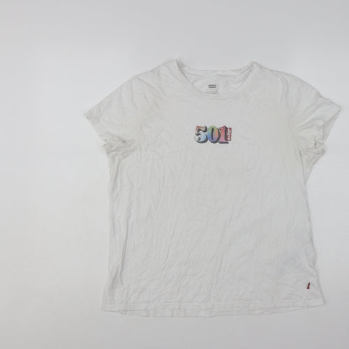 Levi's Women's White 501 Logo T-Shirt Size L Short Sleeve Cotton